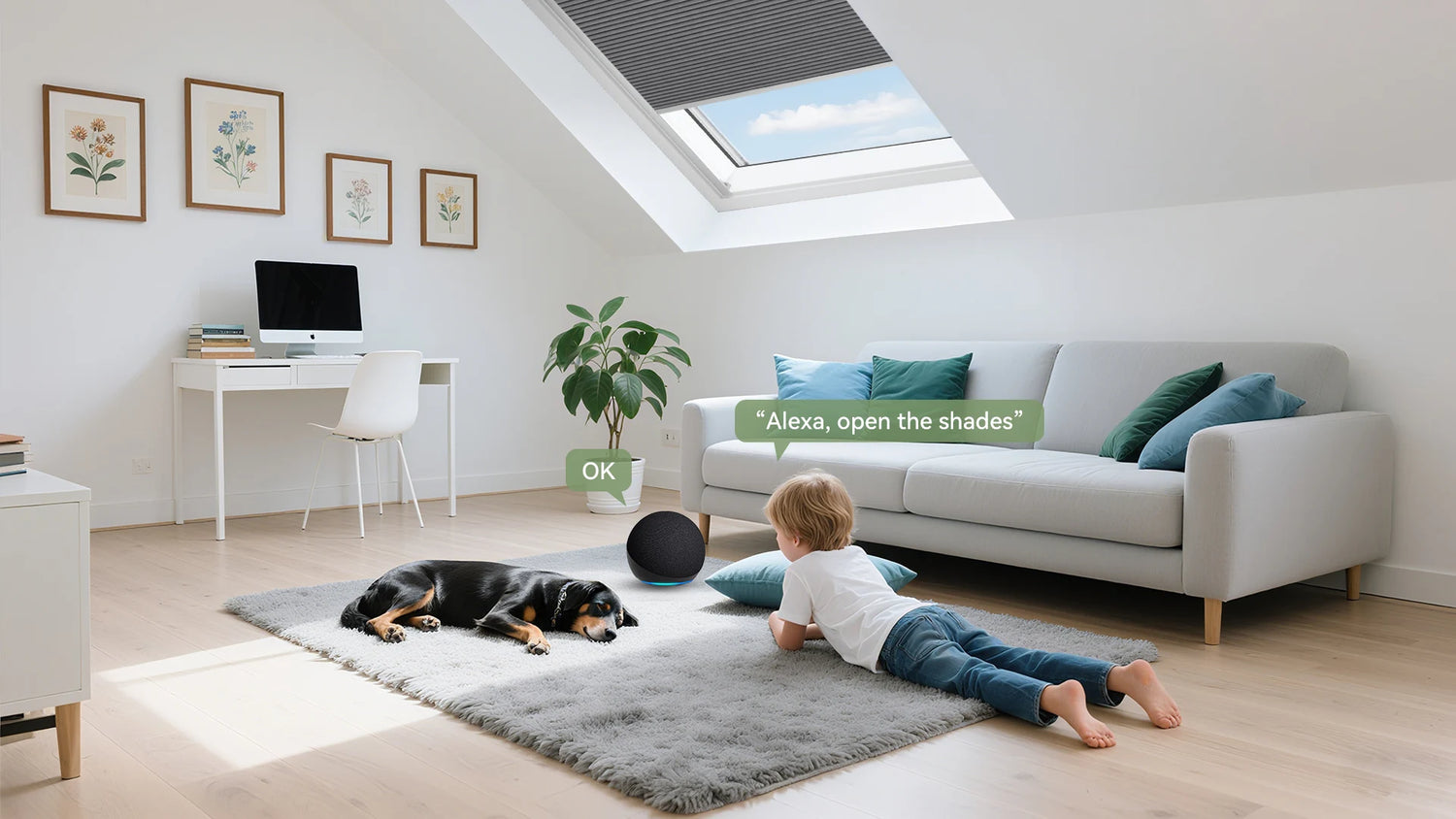 Motorized skylight cellular shades for hard-to-reach windows