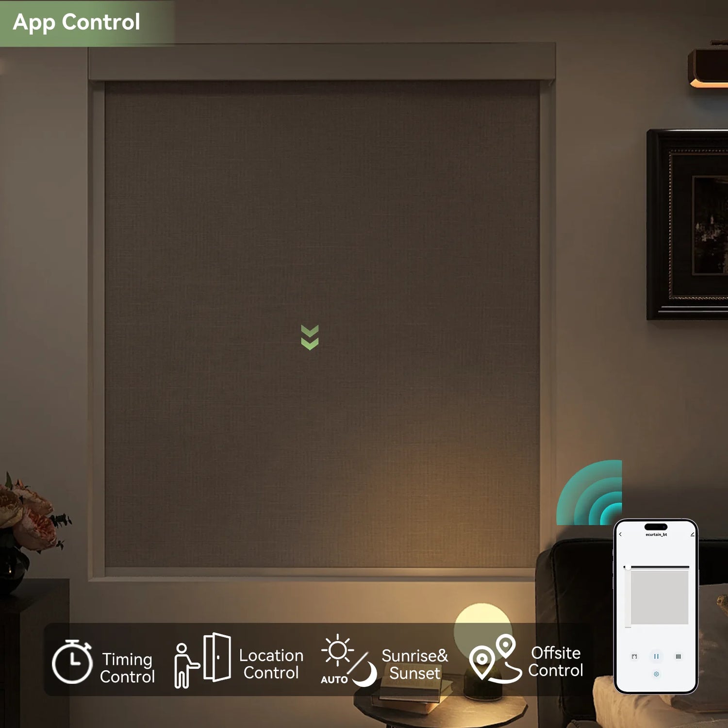 Smartphone app scheduling ZSTARR Eco Roller Shades
