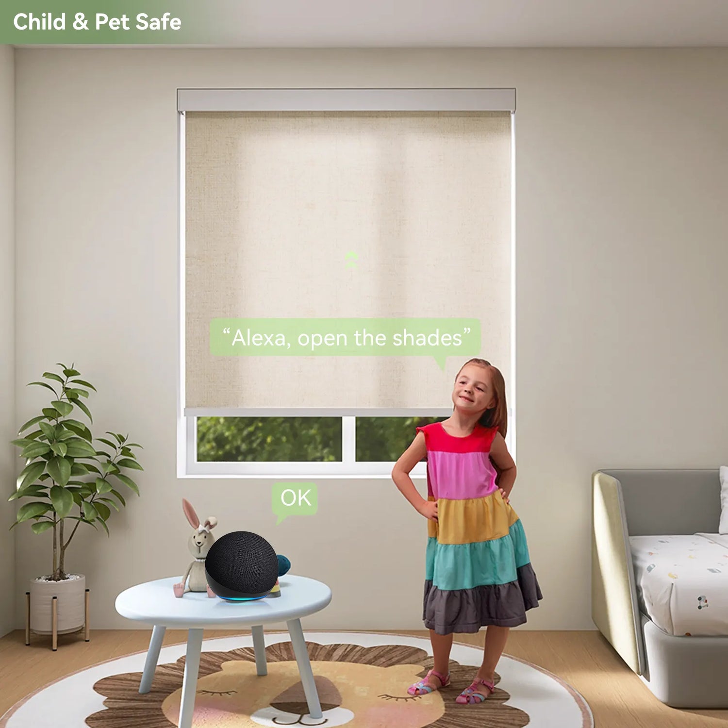 ZSTARR Child-Safe Motorized Roller Shades in Kids' Bedroom