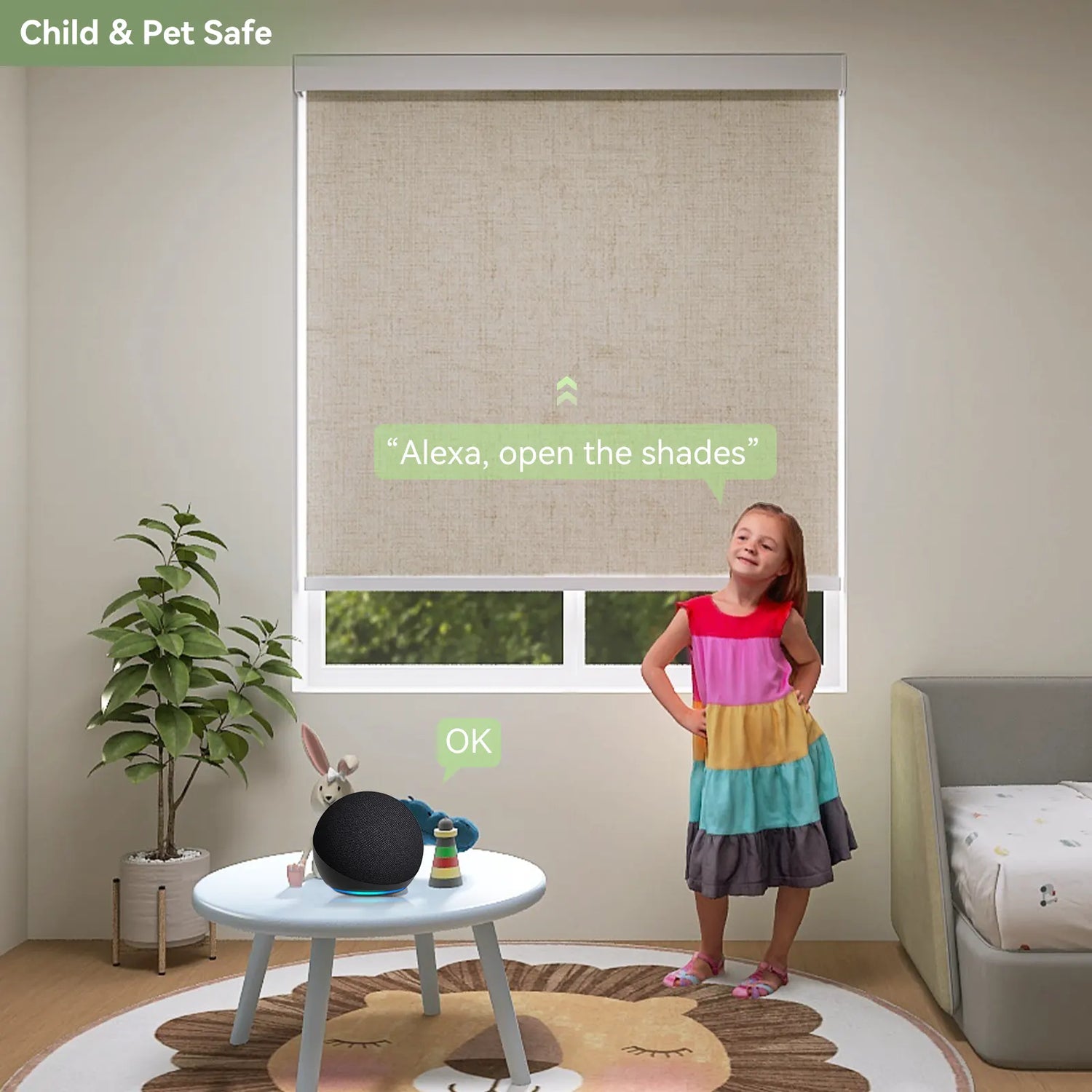 Child Safe Motorized Roller Shades for Kids Room