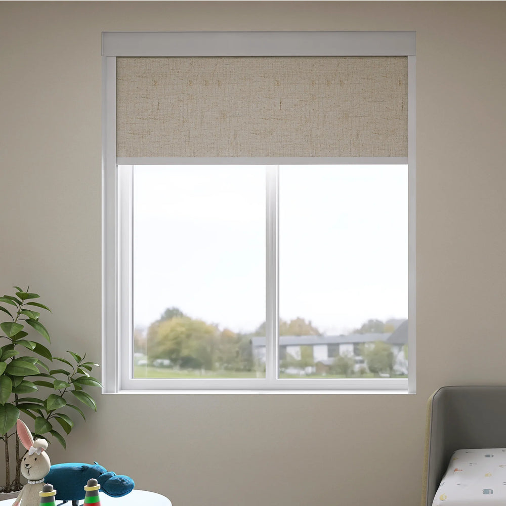 Half Open Motorized Roller Shades in Bedroom