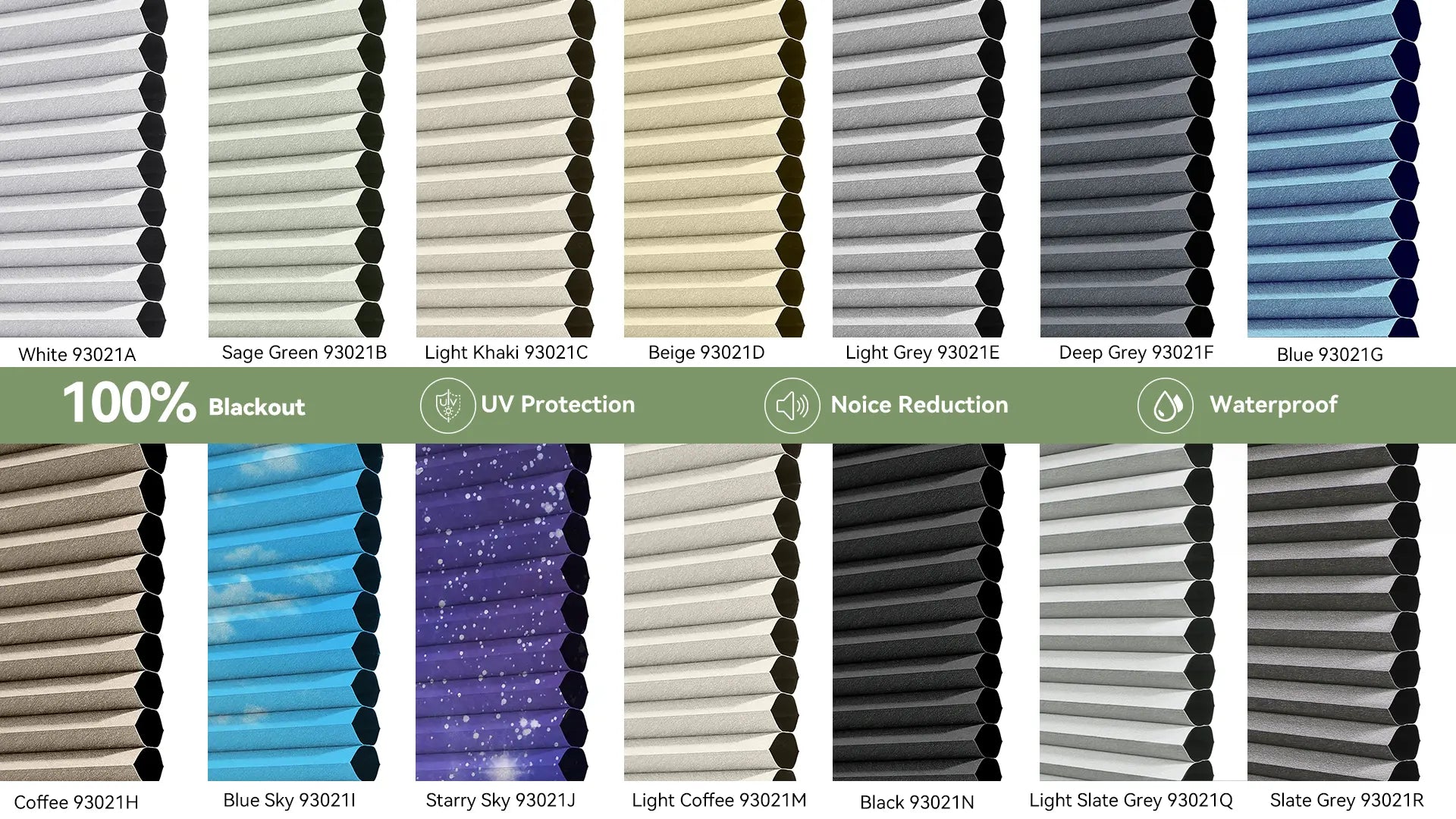 10+ color options of blackout cellular fabric for custom shades