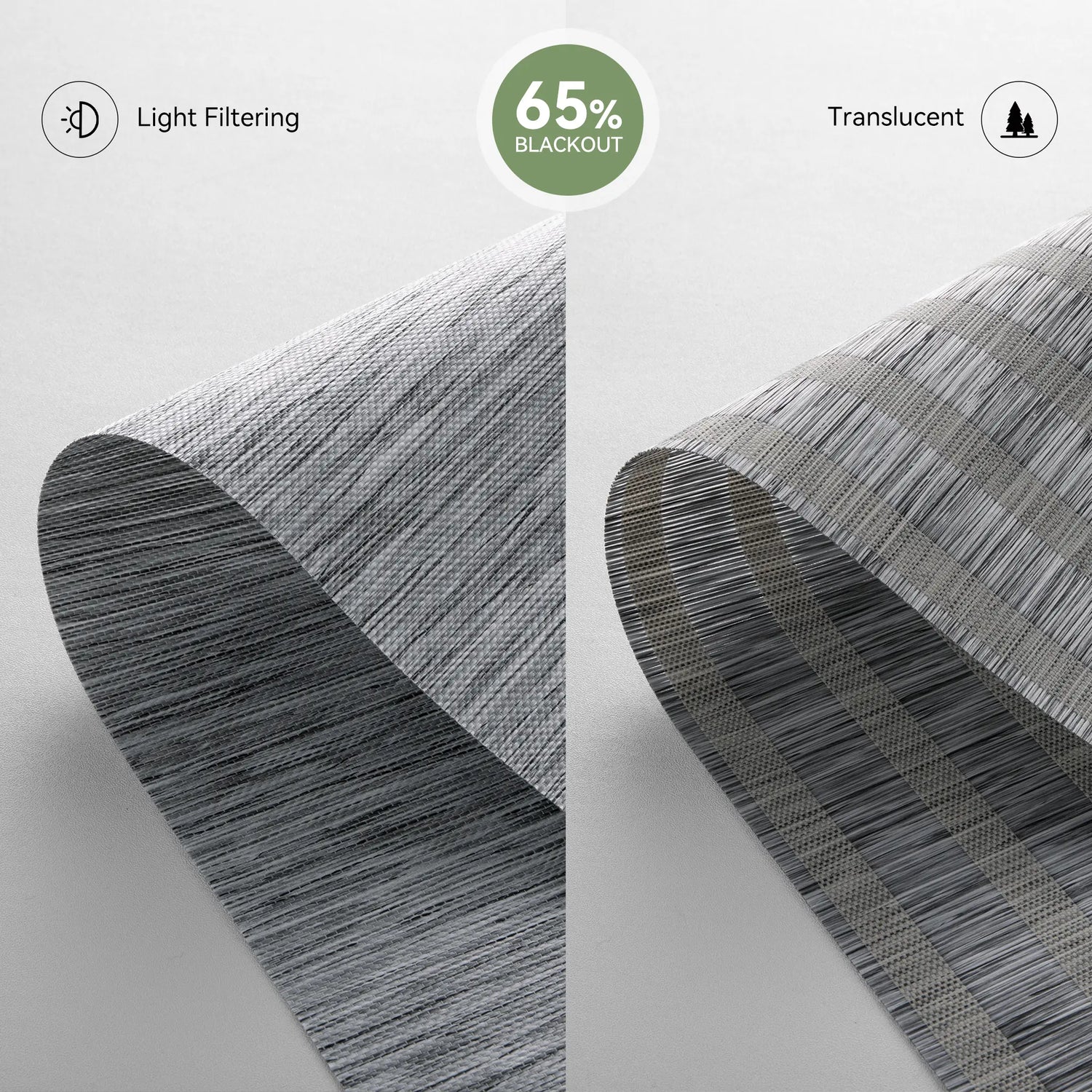 Close-up of 50%/65% blackout linen fabric, perfect for stylish window treatments.