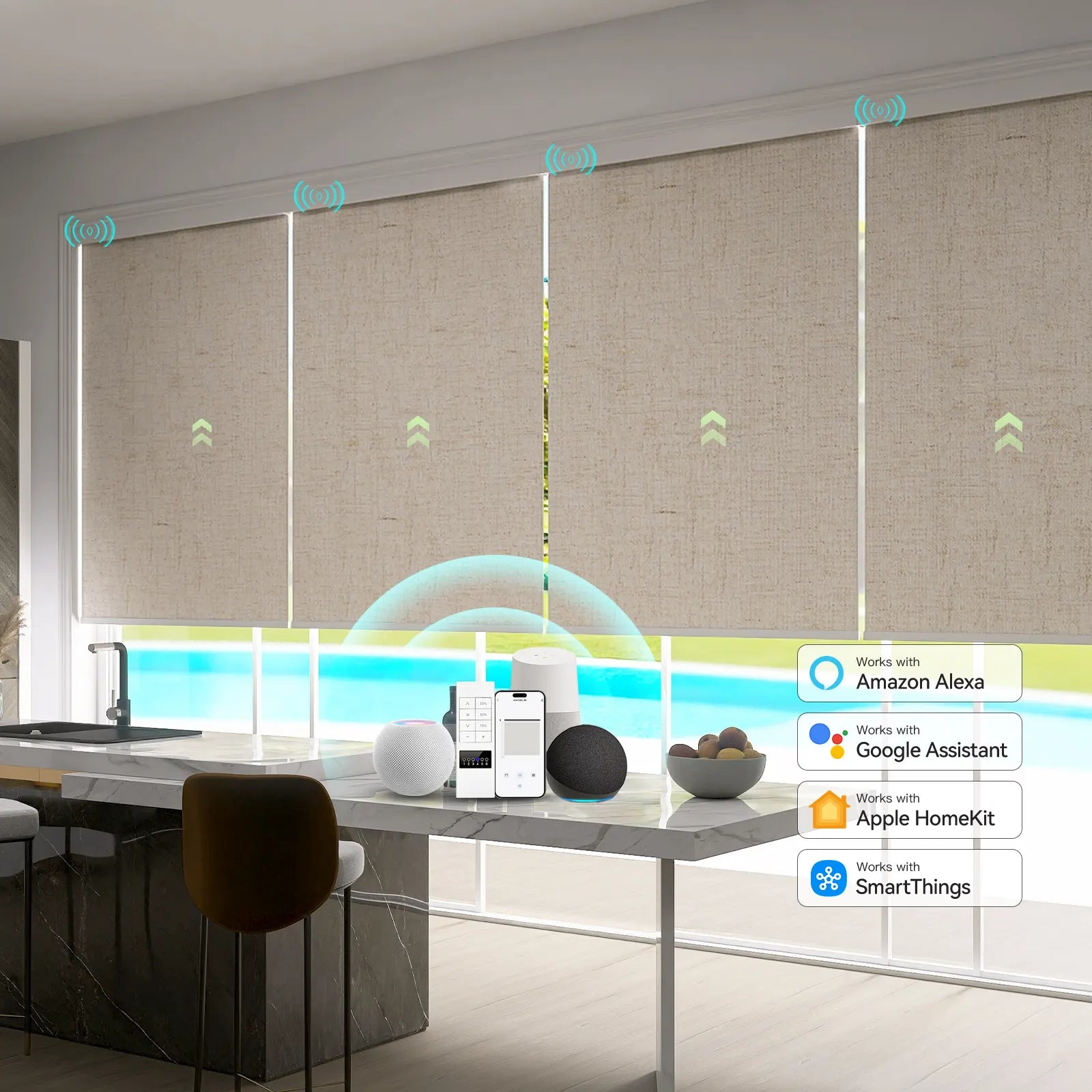 Motorized Roller Shades for Dining Room