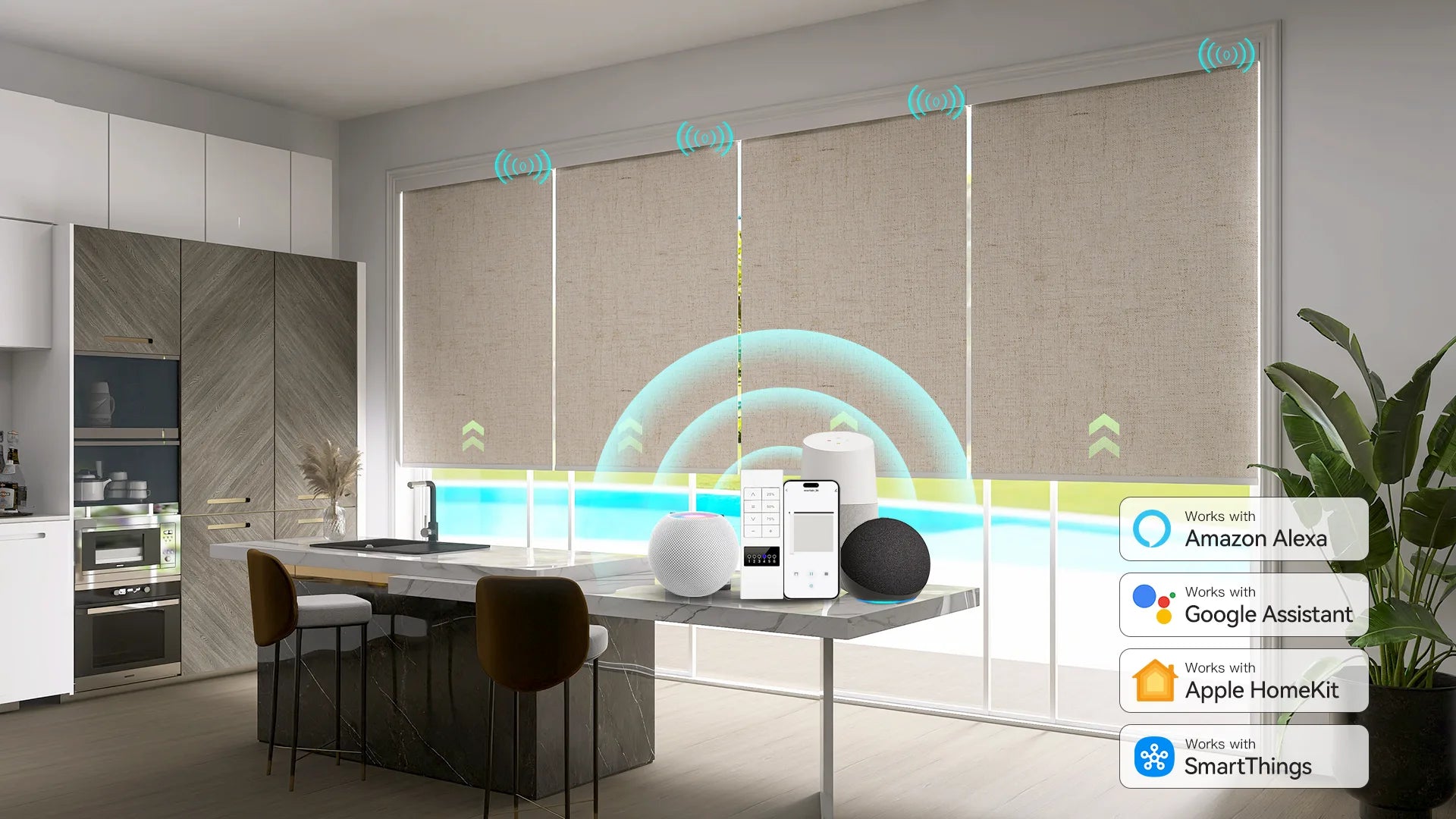 Motorized Roller Shades for Dining Room
