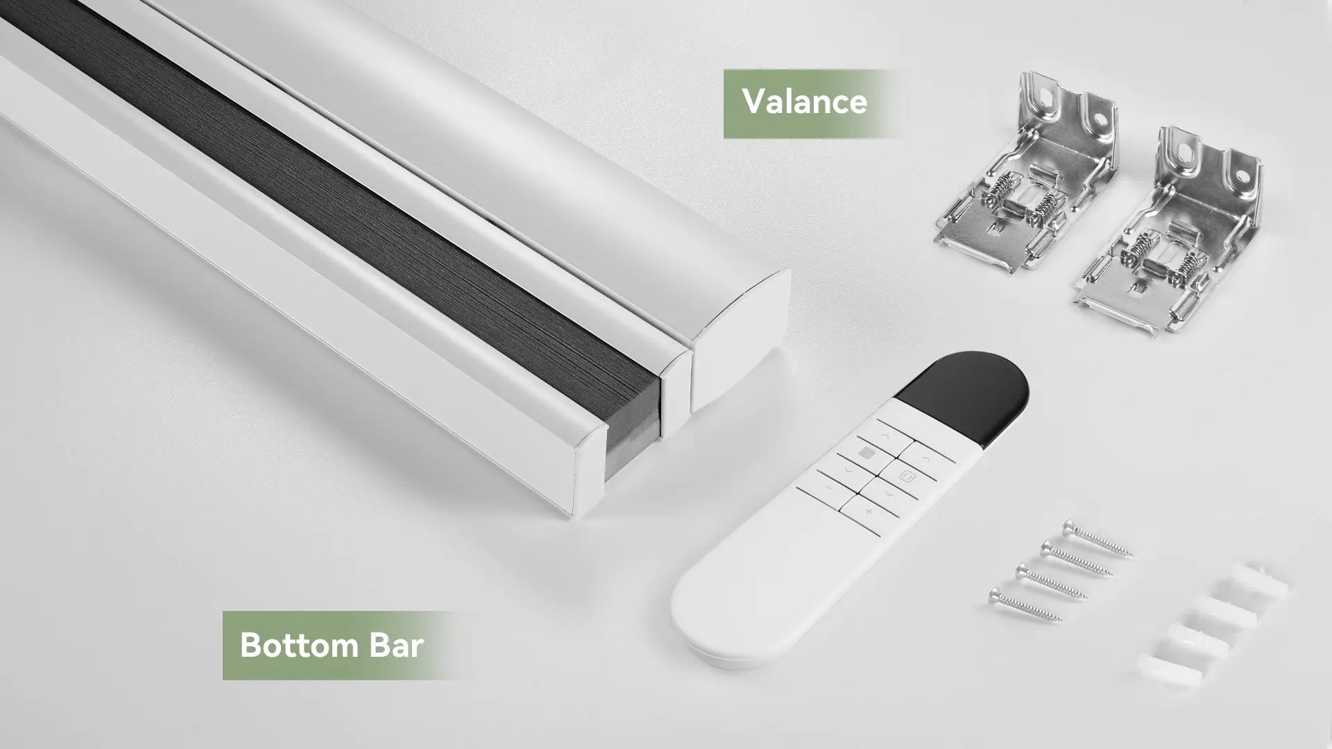 Motorized cellular shades installation kit and included components