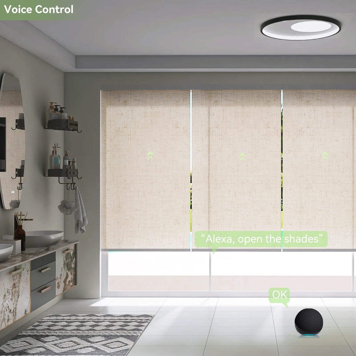 ZSTARR Motorized Roller Shades Voice Control by Poolside