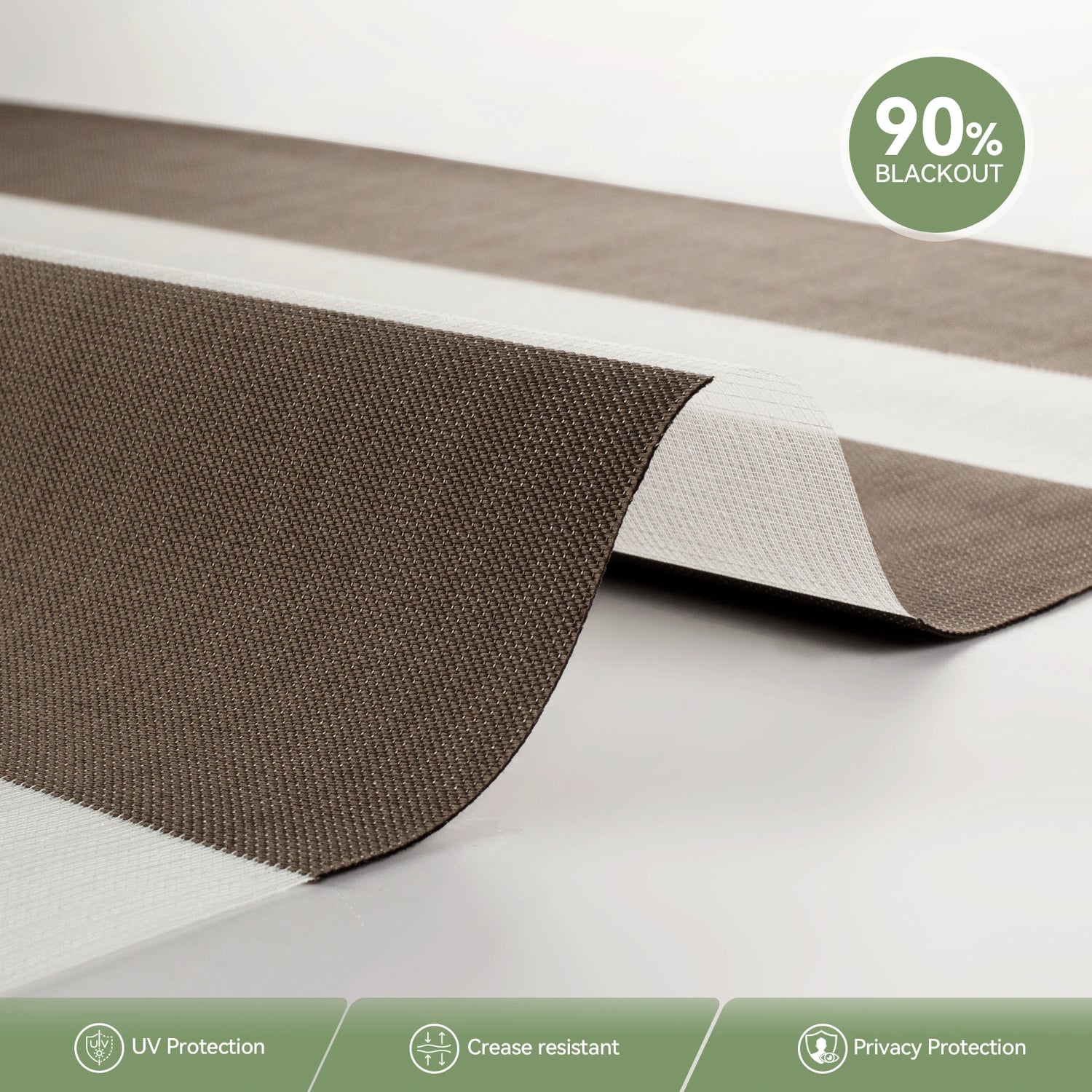 Close-up of 90% blackout plain weave fabric on ZSTARR motorized zebra shades