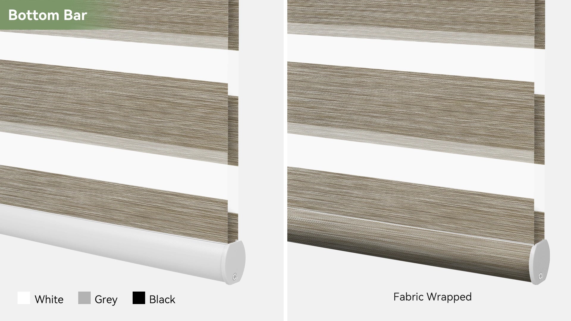 Bottom bar design options for zebra window shades