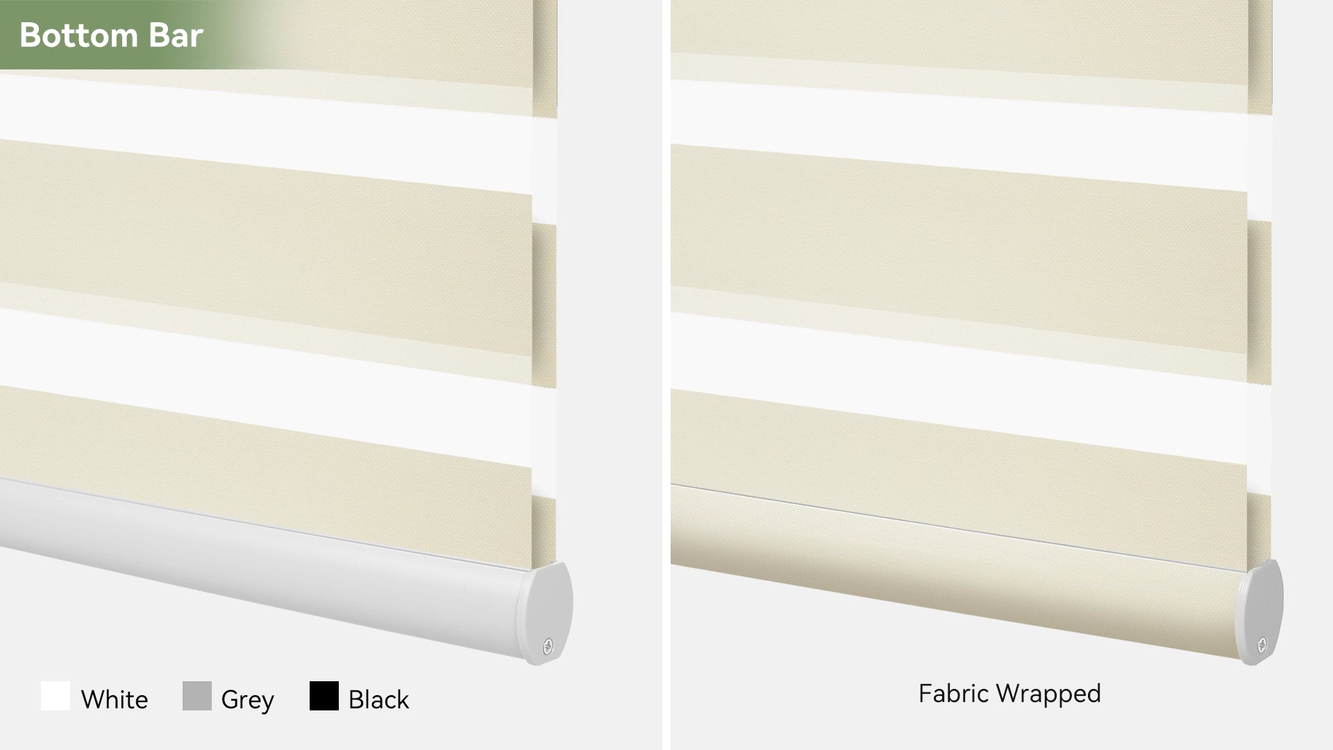 Bottom bar design variations for 70% blackout zebra shades