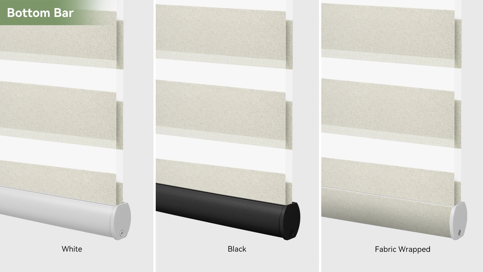 Sleek bottom bar design options for zebra shades