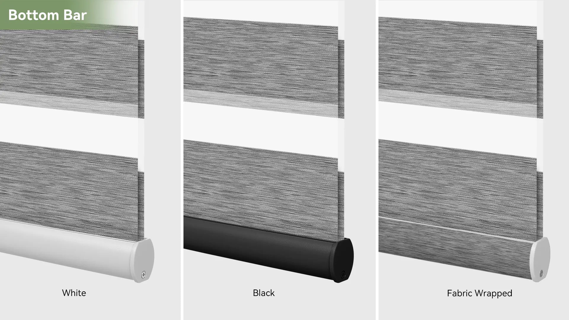 Assorted bottom bar designs for zebra shades