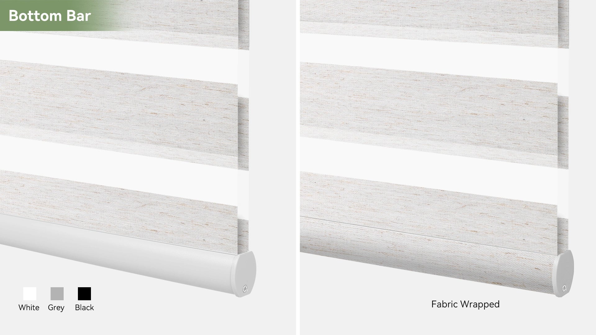 Different bottom bar styles available for motorized zebra shades