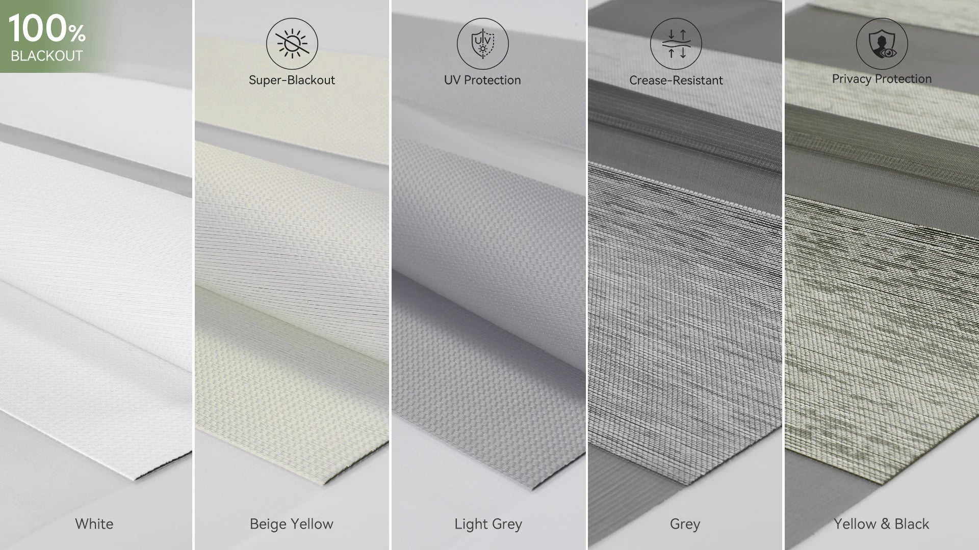Various fabric color options for zebra shades