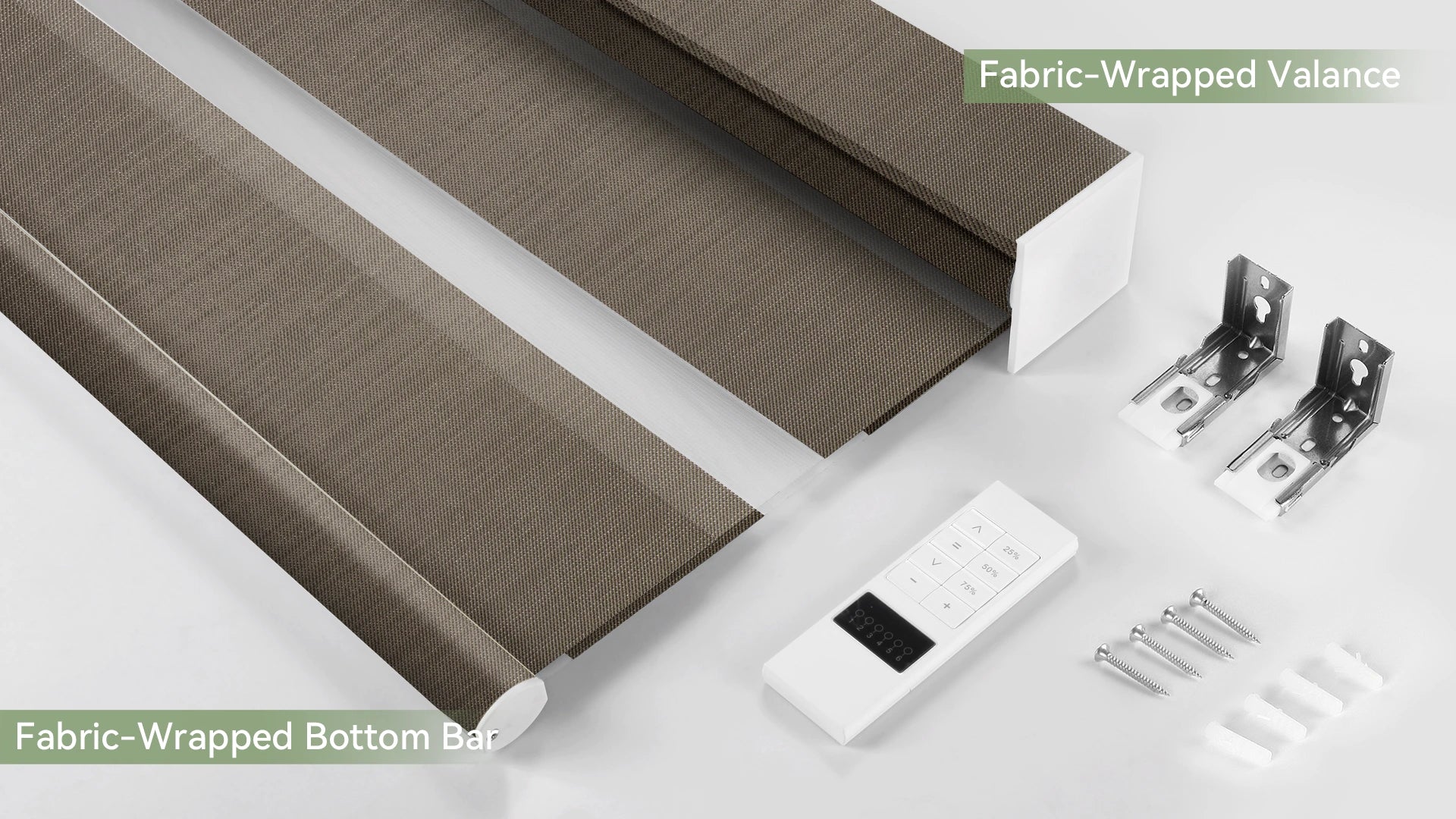 Installation kit and components for ZSTARR motorized zebra shades