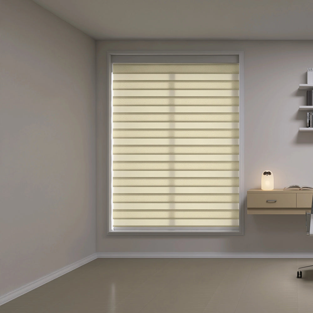 Zebra shades in privacy mode in home office