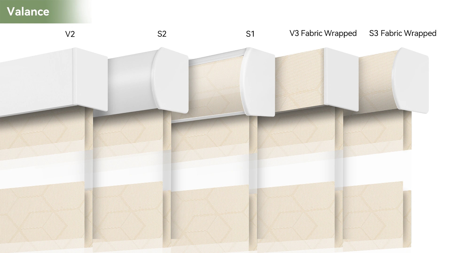 Valance style options for geometric zebra shades