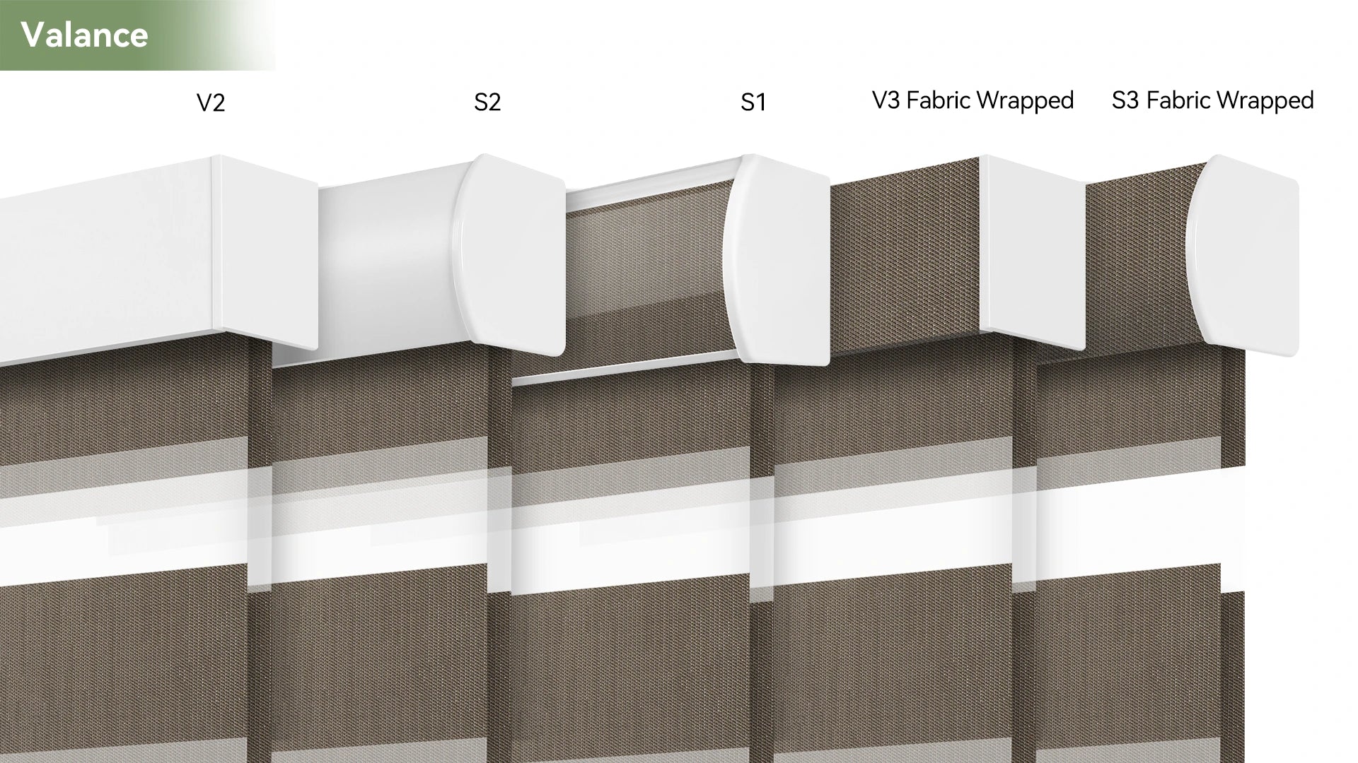 Valance style options for ZSTARR motorized zebra shades