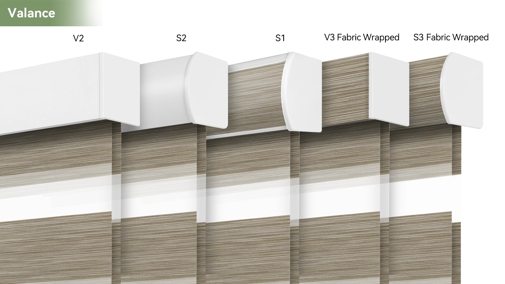 Different valance styles for ZSTARR zebra shades