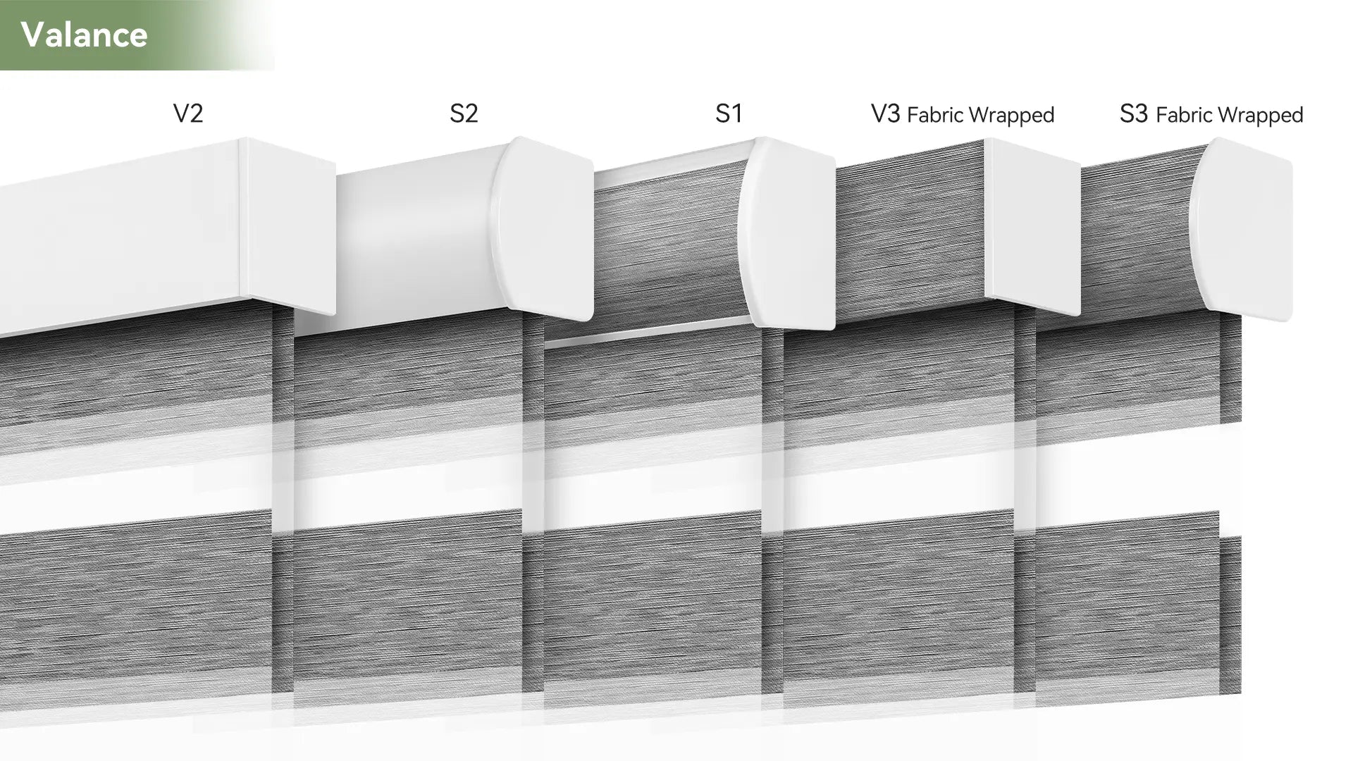 Different valance styles available for zebra shades