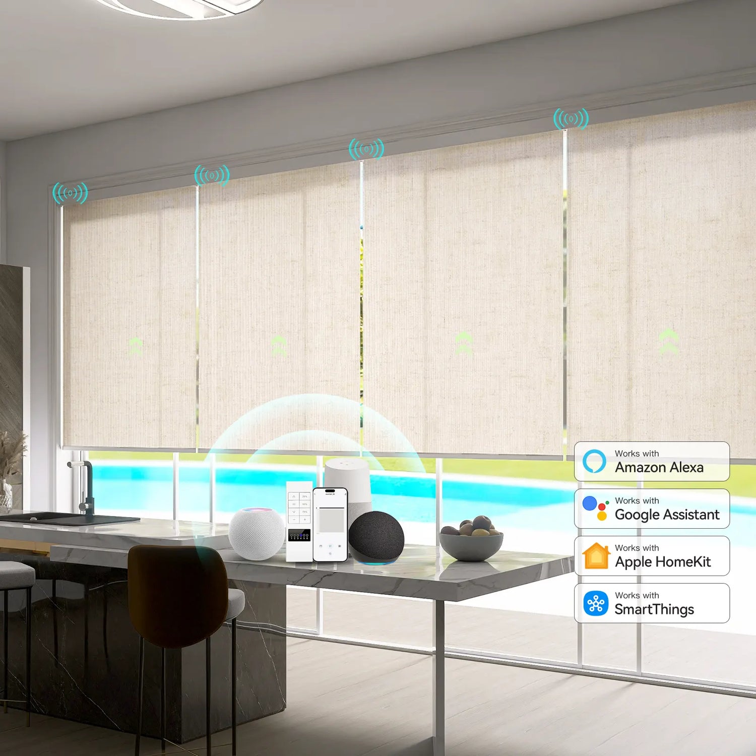 Motorized Roller Shades in Dining Room