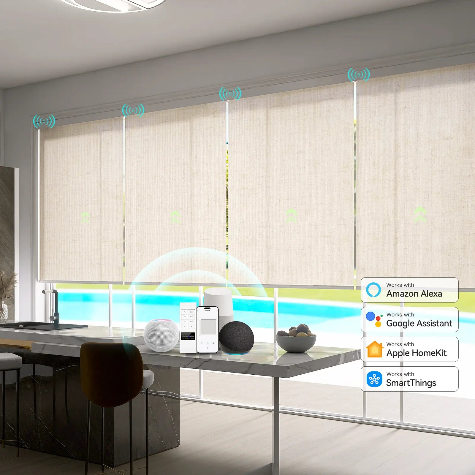 Motorized Roller Shades in Dining Room